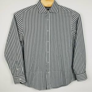 Bugatchi Men's XL Black White Long Sleeve Flip Cuff Shaped Fit Button Up Shirt